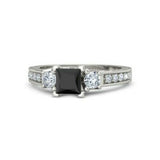 3Ct Princess Cut Black Diamond Round Accents Engagement Ring 14K White Gold Over