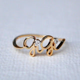 0.1ct Round Cut Moissanite Custom Name Engagement Ring 14K Yellow Gold Plated