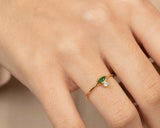 0.5ct Engagement Ring Marquise Cut Green Emerald Minimalist 14k Yellow Gold Over