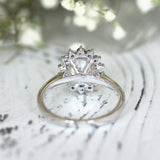 3Ct Oval Cut Diamond Black Halo Floral Engagement Ring 14K White Gold Finish