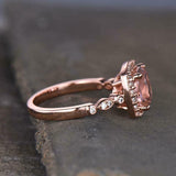 2ct Engagement Ring Cushion Cut Morganite Round Accent Halo 14k Rose Gold Finish