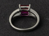 2.6ct Engagement Ring Asscher Cut Pink Ruby Split Shank 14k White Gold Finish