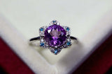 2.25ct Engagement Ring Round Cut Purple Amethyst Flower 14k White Gold Finish