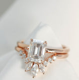 2.2ct Emerald Simulated Diamond Bridal Set Solitaire Crown 14k Rose Gold Plated