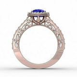 1.5ct Pear Cut Blue Sapphire Filigree Fancy Engagement Ring 14k Rose Gold Finish