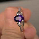 1ct Oval Purple Amethyst Promise Solitaire Engagement Ring 14k White Gold Finish