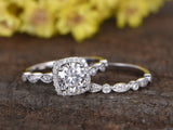 1.5ct Round Cut Diamond Bridal Set Vintage Engagement Ring 14k White Gold Finish