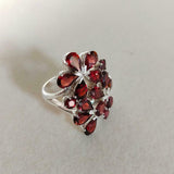 4ct Engagement Ring Pear Cut Red Garnet Floral Cocktail 14k White Gold Finish