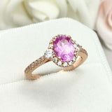 2.3ct Oval Cut Pink Sapphire Diamond Accent Halo Ring 14k Rose Gold Finish
