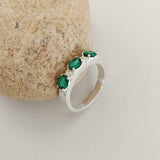 2.5ct Wedding Band Oval Cut Green Emerald Stylish Three Stone 14k WhiteGold Over