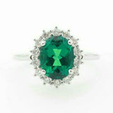 2ct Engagement Ring Oval Cut Green Emerald Floral Halo 14k White Gold Finish