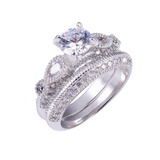 4ct Round Cut Diamond Engagement Ring 14k White Gold Finish Milgrain Bridal Set