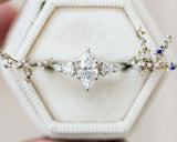 Five Stone Engagement Ring 1.7ct Marquise Cut VVS1 Diamond 14k White Gold Finish