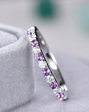 2Ct Round Diamond Purple Amethyst Half Eternity Weding Band 14K White Gold Over