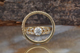 Leaf Bridal Set Engagement Ring 2.5ct Round Cut Diamond 14k Yellow Gold Finish