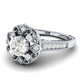 2ct Round Cut Diamond Engagement Ring 14k WhiteGold Over Antique Milgrain Floral