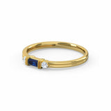 0.6ct Baguette Cut Blue Sapphire Trilogy Minimalist Ring 14k Yellow Gold Finish