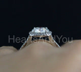 2.1ct Round Cut Moissanite Halo Pave Band Engagement Ring 14k White Gold Plated