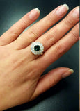 2.8ct Engagement Ring Round Cut Green Emerald Vintage Halo 14k White Gold Finish