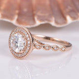 Antique Halo Engagement Ring 1.8ct Round Cut VVS1D Diamond 14k Rose Gold Finish