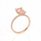 2Ct Emerald Cut Peach Morganite Gatsby Iced Solitaire Ring 14K Rose Gold Finish