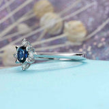 1ct Oval Cut Blue Sapphire Petite Solitaire Diamond Halo Ring 14k WhiteGold Over