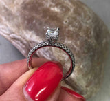 1ct Radiant Cut Diamond Engagement Ring Petite Solitaire 14k White Gold Finish