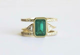 2.2ct Green Emerald Cut Engagement Ring Cocktail Two Row 14k Yellow Gold Finish