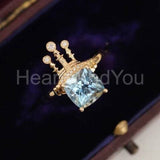 1.1ct Cushion Cut Simulated Aquamarine Royal Queen Castle Ring 14k Gold Plated