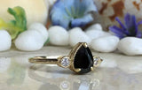 1.3ct Engagement Ring Pear Cut Black Diamond Trilogy Design 14k Yellow Gold Over