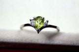 0.2ct Engagement Ring Pear Cut Peridot Curved Minimalist 14k White Gold Finish