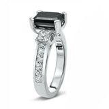 3Ct Emerald Cut Black Diamond Princess Accent Solitaire Ring 14K White Gold Over