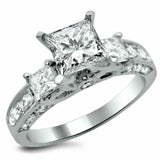 4ct Princess Cut Diamond Solitaire Ring 14K White Gold Finish with Accents
