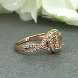 2ct Oval Cut Peach Morganite Halo Infinity Band Proposal Ring 14k Rose Gold Over