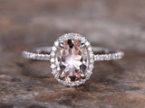 1ct Oval Cut Champagne Morganite Solitaire Engagement Ring 14k White Gold Finish