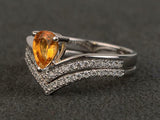 2.3ct Engagement Ring Pear Cut Yellow Citrine Bridal Set 14k White Gold Finish