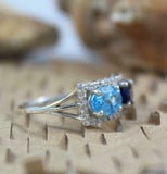 2.5ct Engagement Ring Oval Blue Sapphire Rectangular Halo 14k White Gold Over