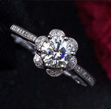 2.4ct Engagement Ring Round Cut Diamond Flower Design 14k White Gold Finish