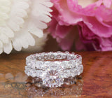 Bridal Set Engagement Ring 2.5ct Round Cut VVS1D Diamond 14k White Gold Finish