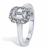 2.3ct Emerald Cut Diamond Engagement Ring Halo Pear Accent 14k White Gold Finish