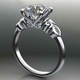 Solitaire Leaf Accent Engagement Ring 2ct Round Cut Diamond 14k WhiteGold Finish