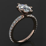 Round Accents Solitaire Engagement Ring 1.8ct Marquise Diamond 14k RoseGold Over