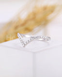 0.5ct Round Cut Moissanite Curved Stackable Wedding Band 14k White Gold Plated