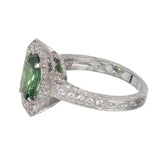 2ct Oval Cut Green Emerald Engagement Ring Halo Milgrain 14k White Gold Finish