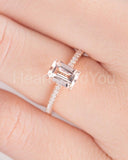 2ct Emerald Cut Simulated Peach Morganite Hidden Halo Ring 14k Rose Gold Plated