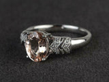 2.4ct Oval Cut Peach Morganite Solitaire Split Shank Ring 14k White Gold Finish