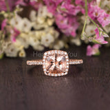 1.2ct Cushion Cut Simulated Morganite Halo Engagement Ring 14k Rose Gold Plated