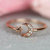 0.5ct Round Cut Diamond Engagement Ring Moon and Star Design 14k Rose Gold Over