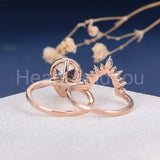2.2ct Pear Cut Simulated Morganite Curved Halo Bridal Set 14k Rose Gold Plated