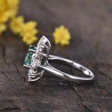 2.3ct Engagement Ring Oval Cut Green Emerald Halo 14k White Gold Finish